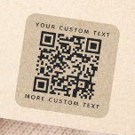 QR-Code benutzerdefinierter Text oben in der Unter Quadratischer Aufkleber<br><div class="desc">Quadratische Aufkleber mit QR-Code und benutzerdefiniertem Text, eine Zeile oben und eine unten auf einem gedruckten Papier aus Kraft-Papier im Hintergrund. Ändern Sie die Schriftart- und Schriftart-Farben, verschieben und verändern Sie Elemente mit dem Entwurfstool. Folgen Sie uns auf Facebook: @business stationery oder Instagram: @business.perfect custom for more products, news, sales...</div>