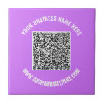 QR-Code Benutzerdefinierter Text und Lila Keramik Fliese<br><div class="desc">Benutzerdefinierte Farben und Schriftart - Keramik Tiles mit Ihrem QR-Code und benutzerdefiniertem Text Berufliche Personalisierte Firmenname Website Werbefirma Tile / Geschenk - Hinzufügen Sie Ihren QR-Code - Bild oder Logo / Name - Unternehmen / Website oder E-Mail oder Telefon - Kontakt / Anschrift oder Entfernen - Umformatieren und Entfernen /...</div>