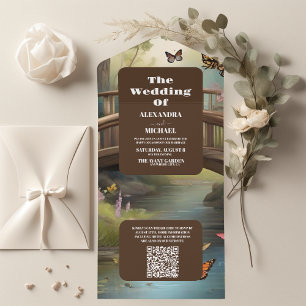 QR-Code Bergsee Aquarell Baum Hochzeit All In One Einladung