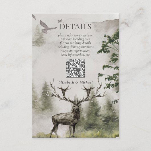 QR Code Bergwald Rustikale Hochzeitdetails Begleitkarte (Vorderseite)