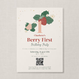 QR-Code Berry Erster Geburtstag Erbstück Erdbeere Einladung
