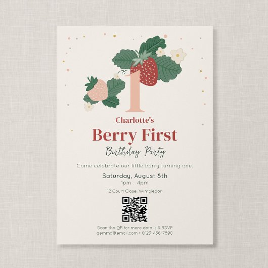 QR-Code Berry Erster Geburtstag Erbstück Erdbeere Einladung