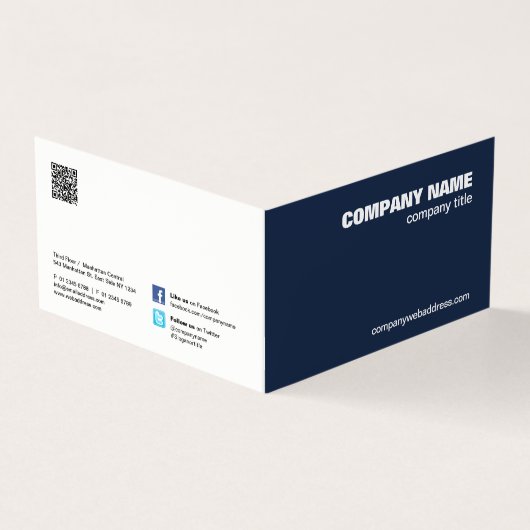 QR Code Beruflich Company Navy Minimalistisch Visitenkarten (Vorderseite)
