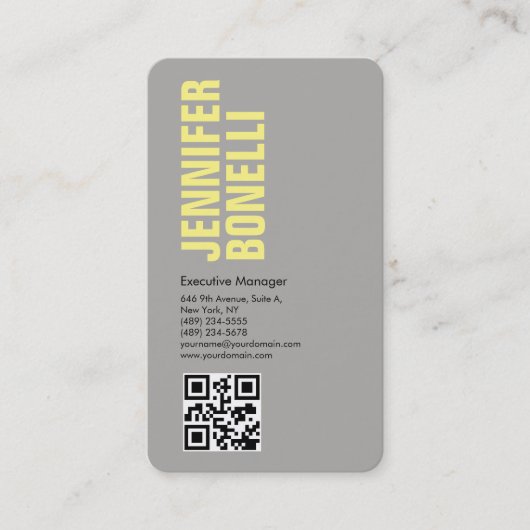 QR-Code beruflich minimalistisch fett grau gelb Visitenkarte (Vorderseite)