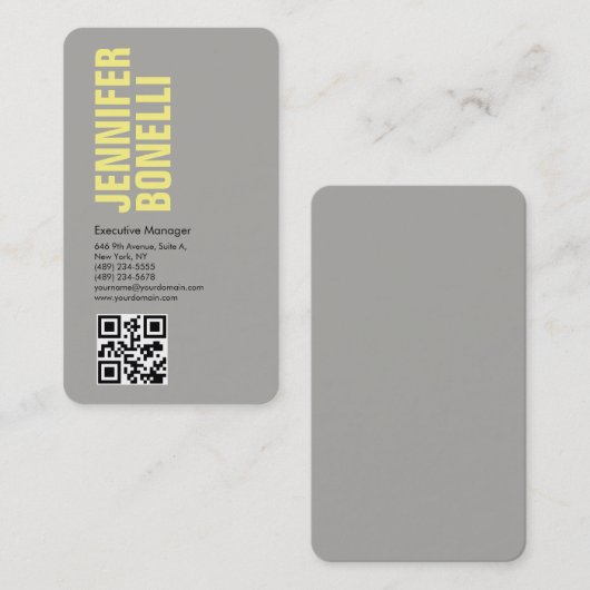 QR-Code beruflich minimalistisch fett grau gelb Visitenkarte (Vorne/Hinten)
