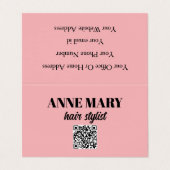 QR-Code Beruflich rosa Schwarze Friseurin Moderne Visitenkarten (Außenseite Aufgefaltet)