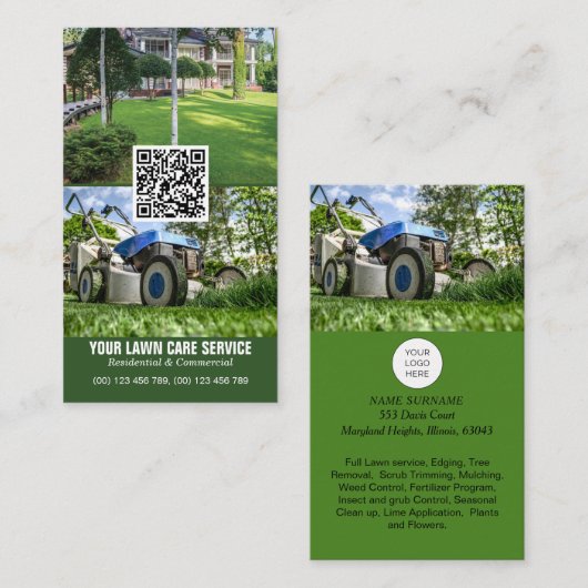QR-Code berufliche Lawncare Business Card Visitenkarte (Vorne/Hinten)