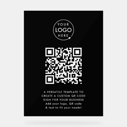 QR-Code | Berufliches, einfaches, schwarzes Firmen Acrylschild (Vorderseite)