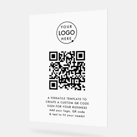 QR-Code | Berufliches, einfaches, weißes Firmenlog Acrylschild (Winkel)