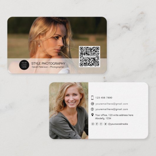 QR-Code berufliches Foto für moderne Fotografen Visitenkarte (Vorne/Hinten)