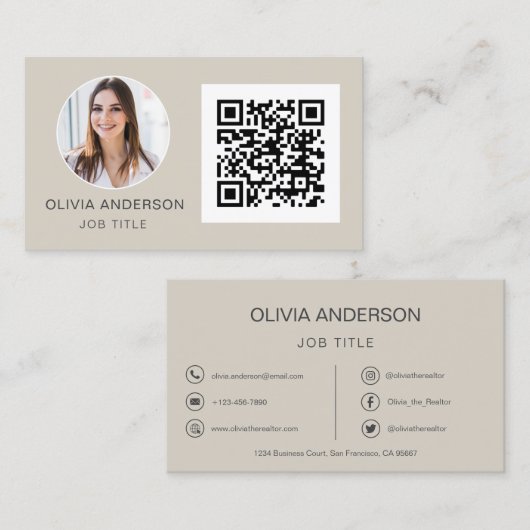 QR Code Berufliches Foto Terra Cotta Earth Tone Visitenkarte (Vorne/Hinten)