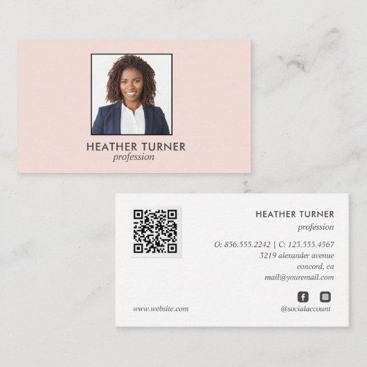 QR CODE Berufliches SQUARE Headshot Foto Pink Visitenkarte (Vorne/Hinten)