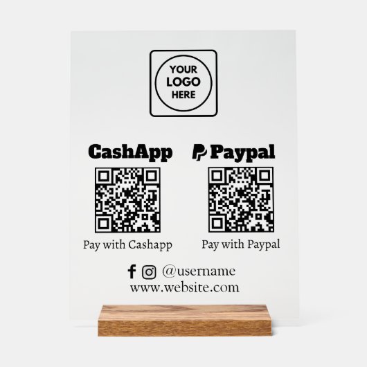QR Code Bezahlung | CashApp PayPal Scan-to-Pay-Log Acrylschild (Vorderseite)