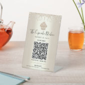 QR Code Bezahlung hier Gold Cupcake Glitzer Tropfe Sockelschild (In SItu)