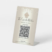 QR Code Bezahlung hier Gold Cupcake Glitzer Tropfe Sockelschild (Vorderseite)