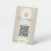 QR Code Bezahlung hier Rosa Cupcake Glitzer Gold B Sockelschild (Vorderseite)