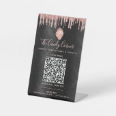 QR Code Bezahlung hier Rosa Erdbeeren Glitzer Schw Sockelschild (Vorderseite)