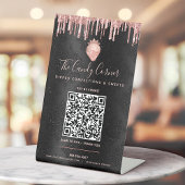 QR Code Bezahlung hier Rosa Erdbeeren Glitzer Schw Sockelschild