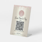 QR-Code Bezahlung hier Rosa Glitzer Gold Benutzerd Sockelschild (Vorderseite)