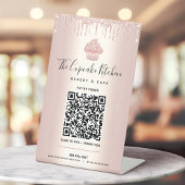 QR Code Bezahlung hier Rose Gold Cupcake Glitzer B Sockelschild