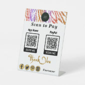 QR-Code Bezahlung Orange Glitzer Zebra Streifen Sockelschild (Vorderseite)