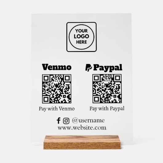QR Code Bezahlung | Venmo & PayPal Digital Payment Acrylschild (Vorderseite)