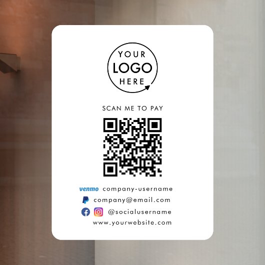 QR Code Bezahlung | Venmo Paypal Payment Business  Fensteraufkleber