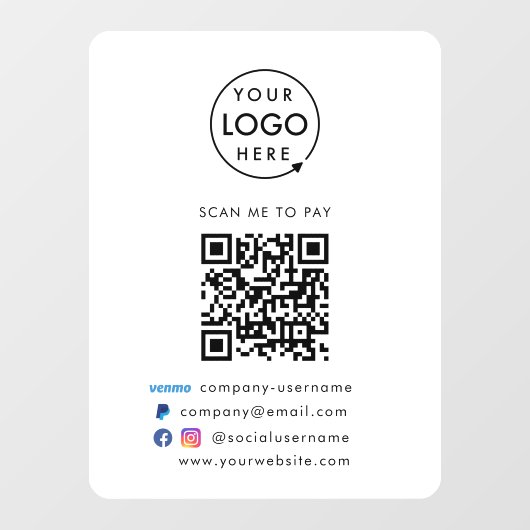 QR Code Bezahlung | Venmo Paypal Payment Business  Fensteraufkleber (Blatt)