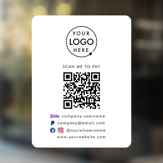 QR Code Bezahlung | Zelle Paypal Payment Business- Fensteraufkleber