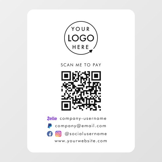 QR Code Bezahlung | Zelle Paypal Payment Business- Fensteraufkleber (Blatt)