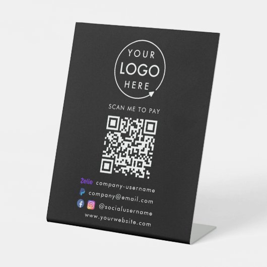 QR Code Bezahlung | Zelle Paypal Payment Business Sockelschild (Vorderseite)