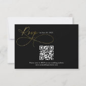 QR Code Black and Gold Script Calligraphy Wedding RSVP Karte (Vorderseite)