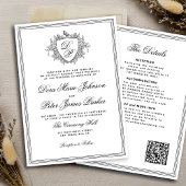 QR code black and white crest monogram wedding Einladung
