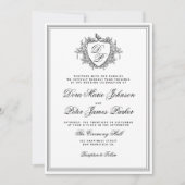 QR code black and white crest monogram wedding Einladung (Vorderseite)