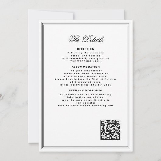 QR code black and white crest monogram wedding Einladung (Rückseite)