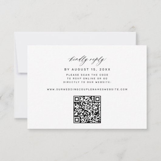 QR code black and white monogram wedding RSVP Karte (Rückseite)
