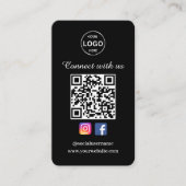 QR Code Black Business Card Social Media Visitenkarte (Vorderseite)
