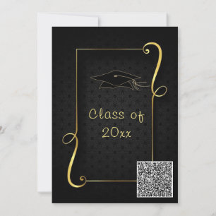 QR Code Black Gold Abschluss Einladungs-Vorlage