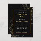 QR Code Black Gold Abschluss Einladungs-Vorlage Einladung (Vorne/Hinten)