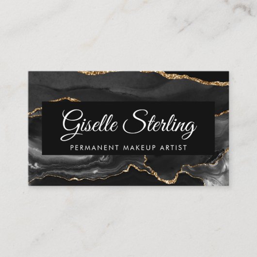 QR Code Black Gold Agate Visitenkarte (Vorderseite)