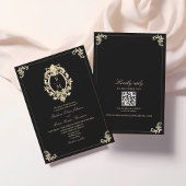 QR Code Black Gold Baroque Monogram Wedding Einladung