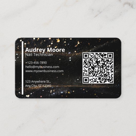 QR Code Black Gold Beruflich Nail Tech Visitenkarte (Vorderseite)