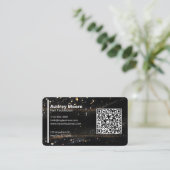QR Code Black Gold Beruflich Nail Tech Visitenkarte (Stehend Vorderseite)