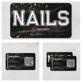 QR Code Black Gold Beruflich Nail Tech Visitenkarte