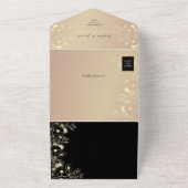 QR Code Black Gold Floral Wedding All In One Einladung (Außenbereich)