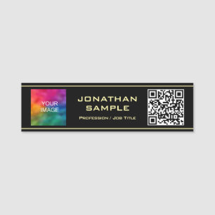 QR Code Black & Gold Hochladen Ihres Logos hier Namensschild