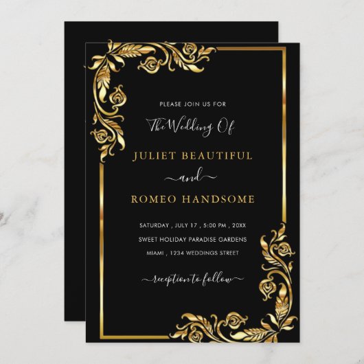 QR Code Black Gold Hochzeitsvorlage (Vorne/Hinten)