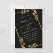 QR Code Black Gold Hochzeitsvorlage Einladung (Vorderseite)