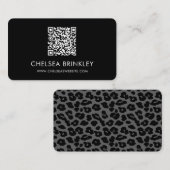 QR Code Black Leopard Print Business Card Visitenkarte (Vorne/Hinten)