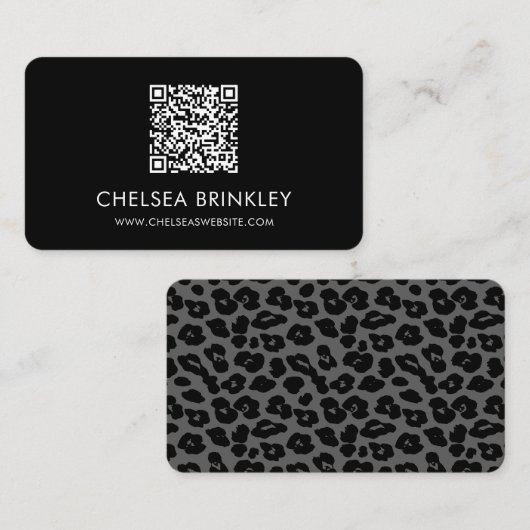 QR Code Black Leopard Print Business Card Visitenkarte (Vorne/Hinten)